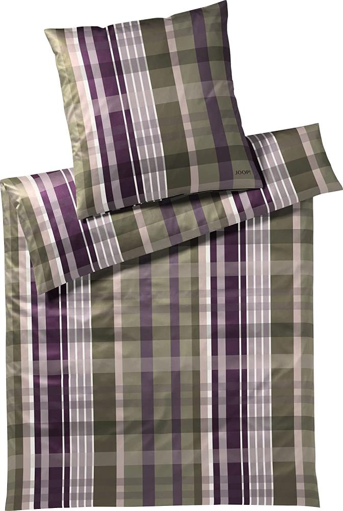 Joop! Mako-Satin Bettwäsche 155x220 Checks ivy Karo grün pflaume 4098-4 Bild 1