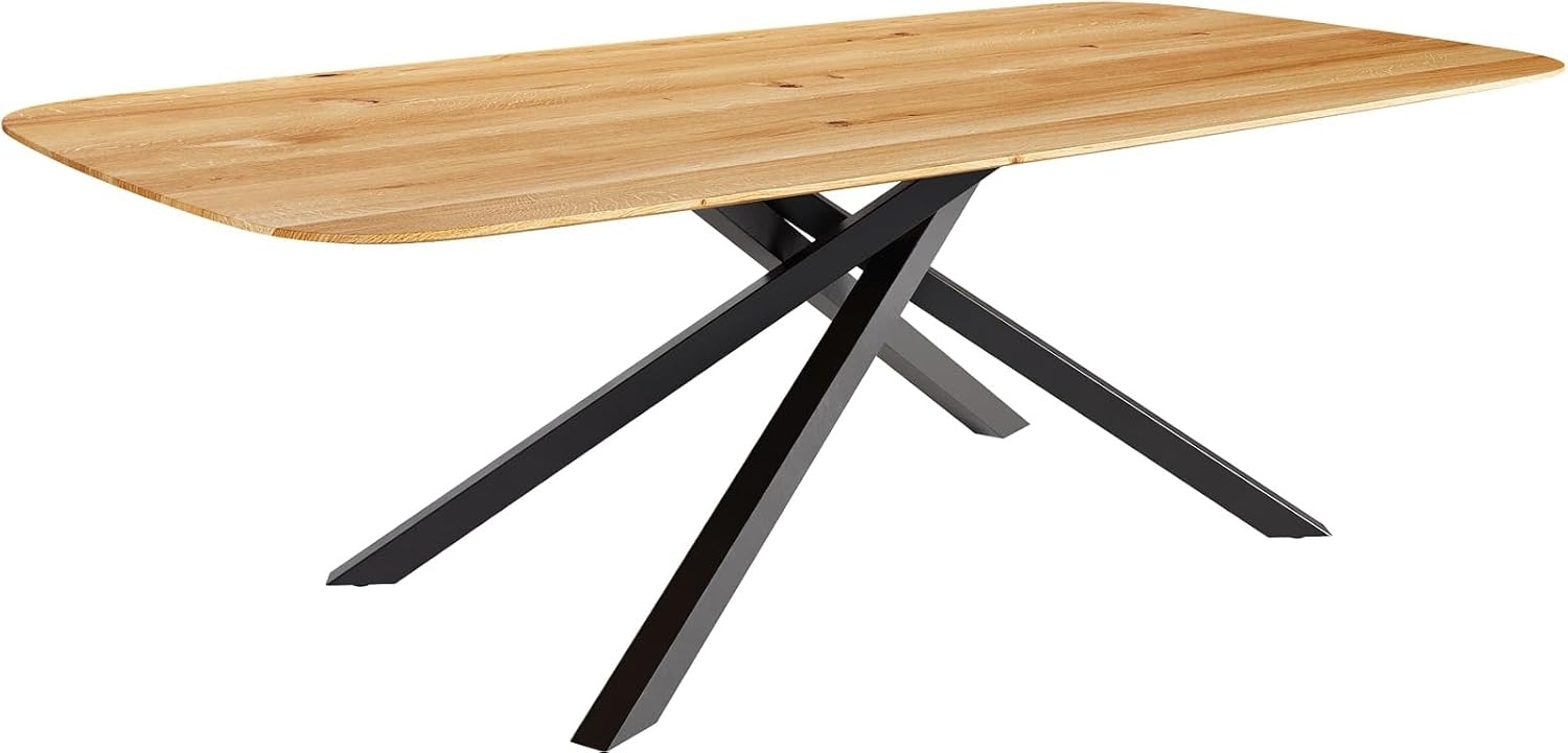 Esstisch Edge Boot 240x120x2,5-3 Eiche Natur Kreuzgestell Rechteck Schwarz Schweizer Kante Bild 1