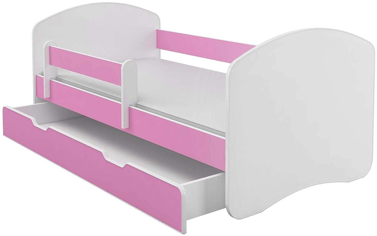 Kinderbett Jugendbett mit einer Schublade und Matratze Weiß ACMA II (140x70 cm + Schublade, Rosa) Bild 1