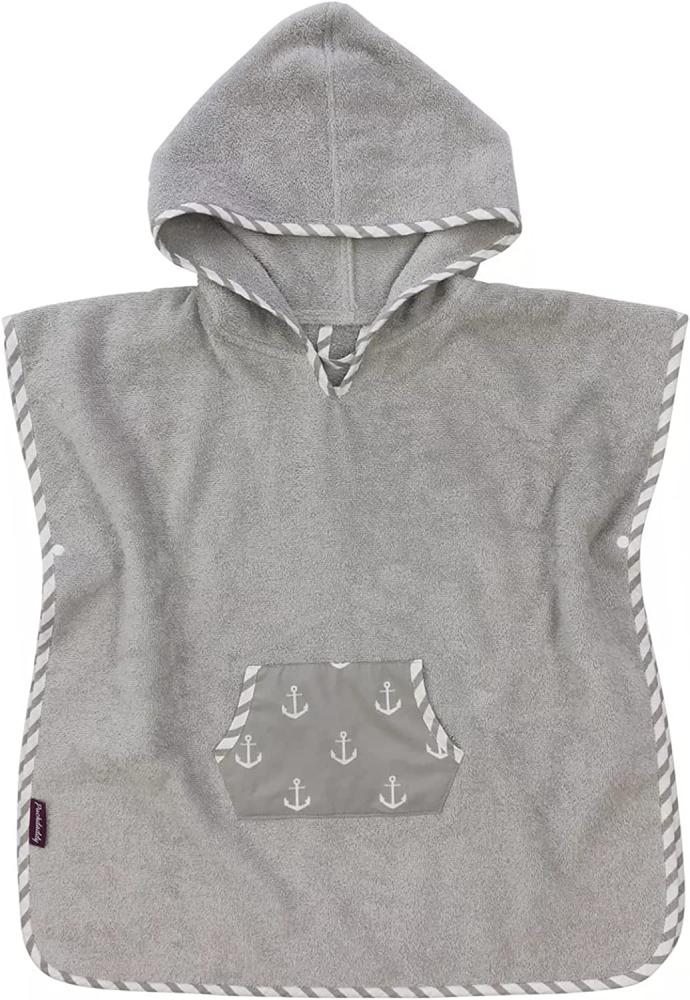 Puckdaddy Badeponcho Greta 57x84 cm Baby Poncho mit Kapuze Anker Motiv in Grau Bild 1