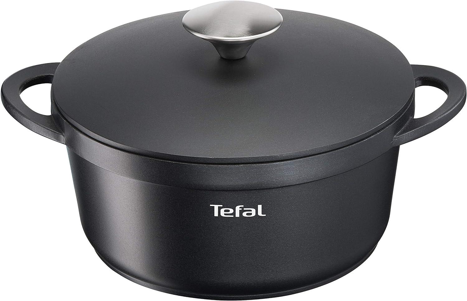 TEFAL TRATTORIA E21844 Schmortopf 20 cm | Aluguss | Gussdeckel | Antihaft-Beschichtung | gute Wärmespeicherung | Schmorgerichte | Silikon Griffschutz | Bratentopf | induktionsgeeignet | Schwarz Bild 1