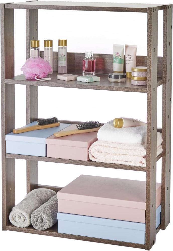 Iris Ohyama, Bücherregal, Aufbewahrungsmöbel auf 3 Ebenen, Regale alle 14 cm verstellbar, Stabil, Industriell, Waschküche, Wohnzimmer, Eingang, Schlafzimmer, Büro - Open Wood Rack OWR-600 - Braun Bild 1