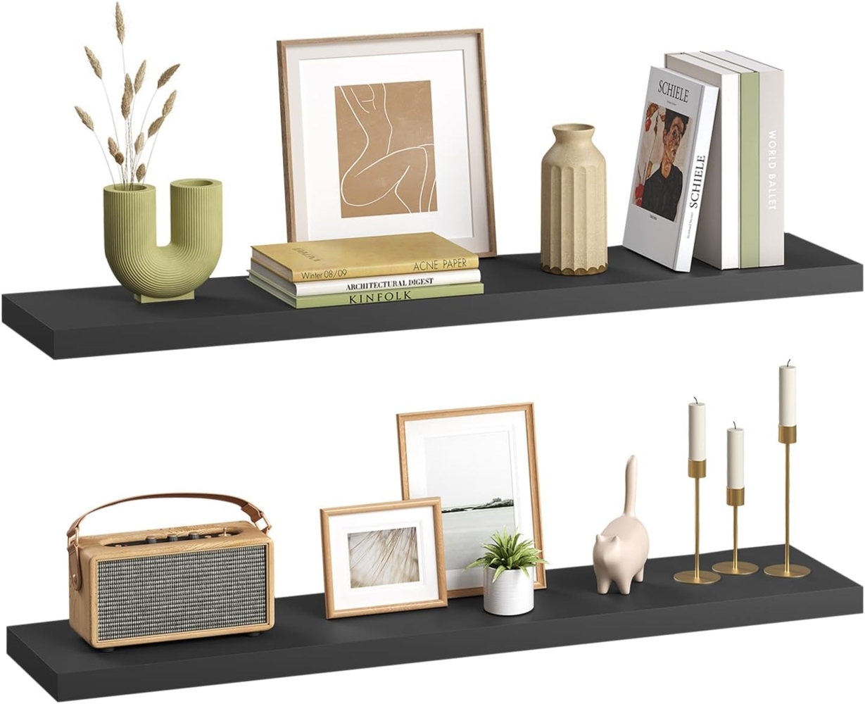 eSituro Wandregal, schwebendes schwarzes Regale für Wandmontage, 2er-Set Schweberegal Hängeregal Wandbrett im Wohnzimmer Schlafzimmer Küche Badezimmer, 110 x 3,8 x 22,9 cm Bild 1