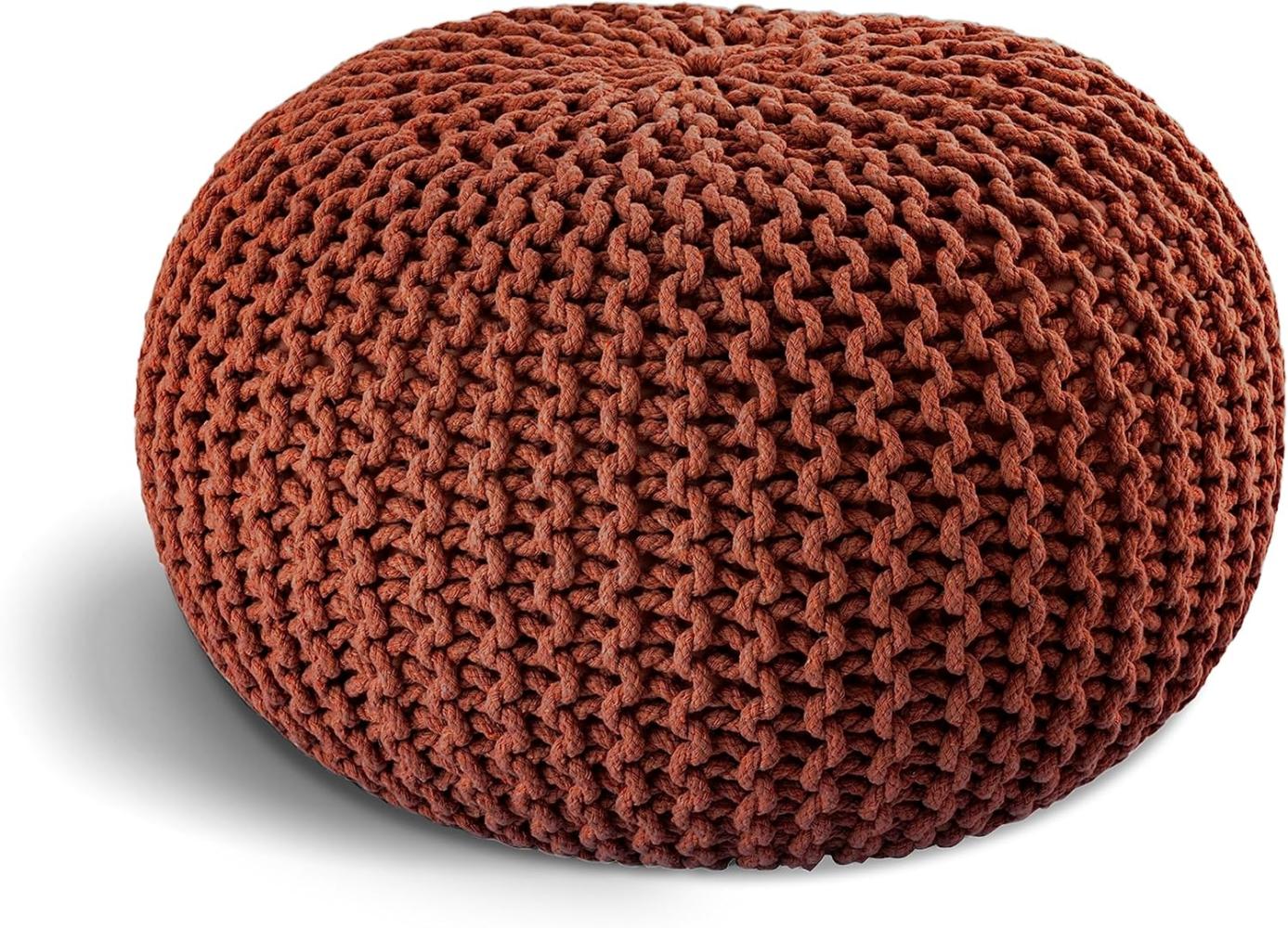 ELYFLAIR® handgefertigter Strickhocker Sitzhocker Ø 55cm I Sitzpouf Sitzpuff Bodenkissen Sessel Kissen Sitzkissen Sitzsack - mit eleganter Grobstrick-Optik - Dekoration Interieur (Terracotta, Ø 55cm) Bild 1