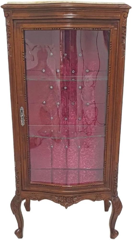 Casa Padrino Barock Vitrine Braun / Creme / Bordeauxrot - Handgefertigter Massivholz Vitrinenschrank mit Glitzersteinen und Marmorplatte - Wohnzimmer Möbel im Barockstil - Barock Möbel Bild 1