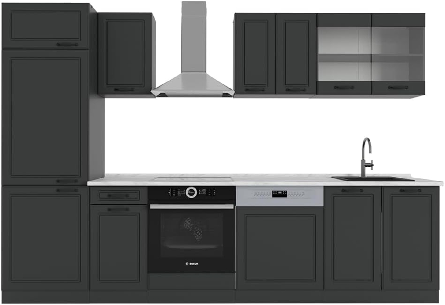 Vicco Küchenzeile R-Line, Anthrazit Landhaus/Anthrazit, 300 cm, AP Marmor Bild 1