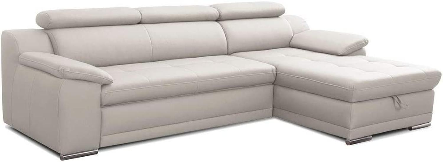 CAVADORE Schlafsofa Aniamo in Leder / Ecksofa mit Schlaffunktion, Bettkasten, Kopfteilverstellung und großem Longchair / 270 x 80 x 165 / Kunstleder, Weiß Bild 1