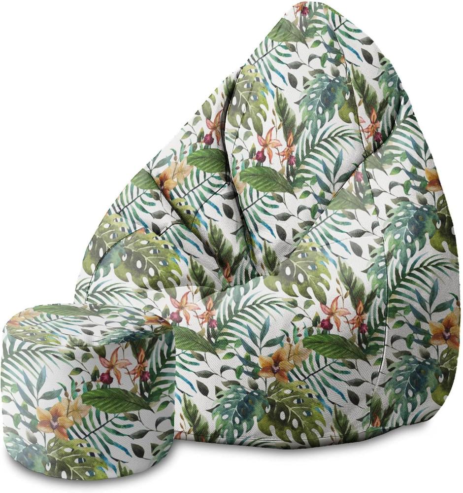 DreamRoots Bean Bag 80 x 80 x 120 cm - Sitzsack mit Lehne und Hocker und Bezug - mit Füllung, Floral Watercolor Bild 1