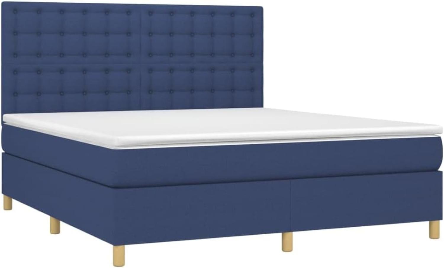 vidaXL Boxspringbett mit Matratze & LED Blau 160x200 cm Stoff 3135771 Bild 1