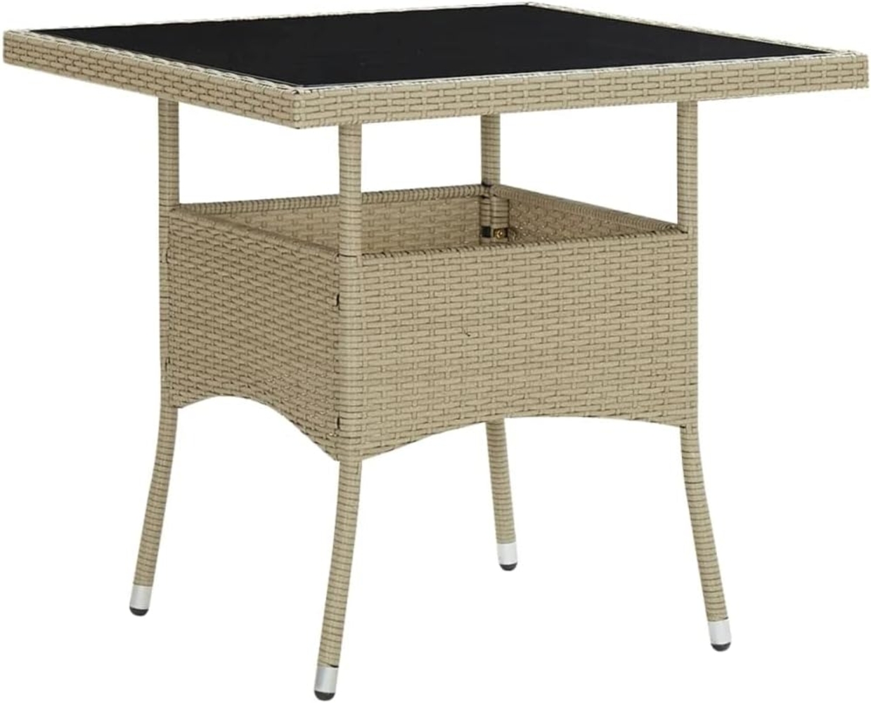 vidaXL Garten Esstisch Gartentisch Terrassentisch Gartenmöbel Balkontisch Tisch Terrasse Outdoor Beige Poly Rattan Glas 80 x 80 x 75 cm Bild 1