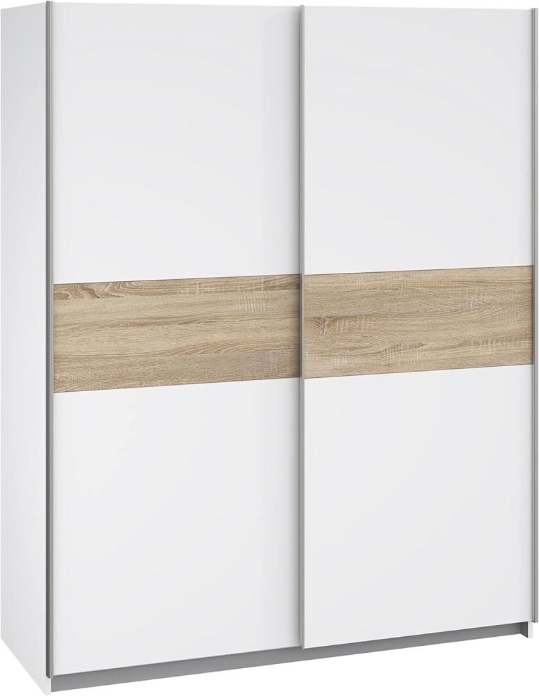 Forte Set: Kleiderschrank+Einlegeböden+Schubladenkommode+Türstopper, Holzwerkstoff, weiß/Sonoma Eiche, 150x190 Bild 1