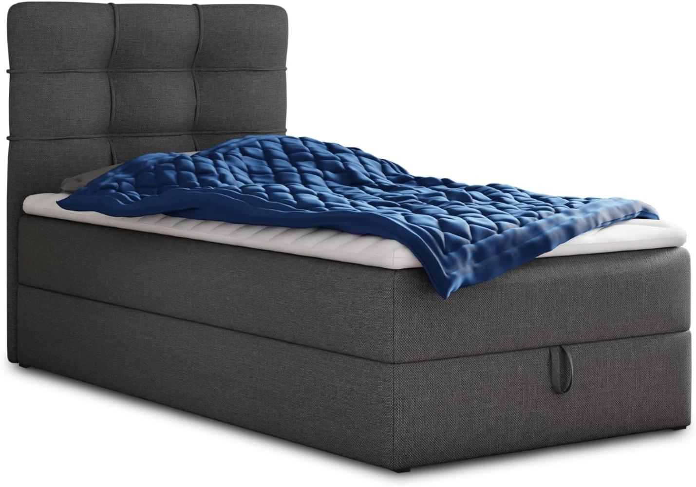 Sofnet 'Best Mini' Boxspringbett mit Bonell-Matratze, Bettkasten und Topper, Webstoff, Dunkelgrau, 100 x 200 cm Bild 1