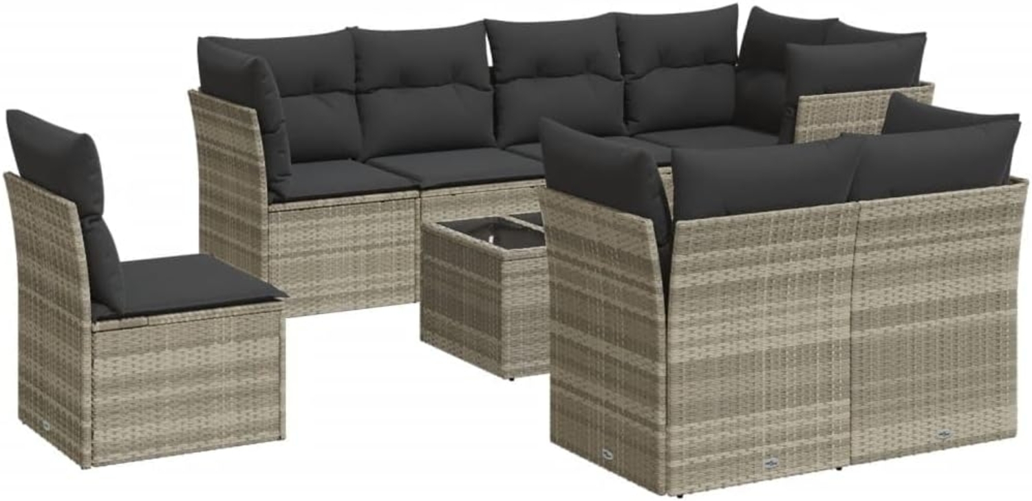 vidaXL 9-tlg. Garten-Sofagarnitur mit Kissen Hellgrau Poly Rattan 3249781 Bild 1