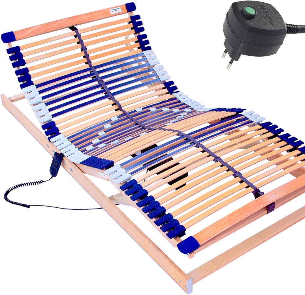 elektrischer Lattenrost 100% BUCHE - Kopf- u. Fußteil elektrisch verstellbar - SCHULTERFRÄSUNG, 7 Zonen, 44 Federleisten, Härteregulierung, Mittelgurt - MOTOR COMFORT 44® - fertig montiert (110x200) Bild 1