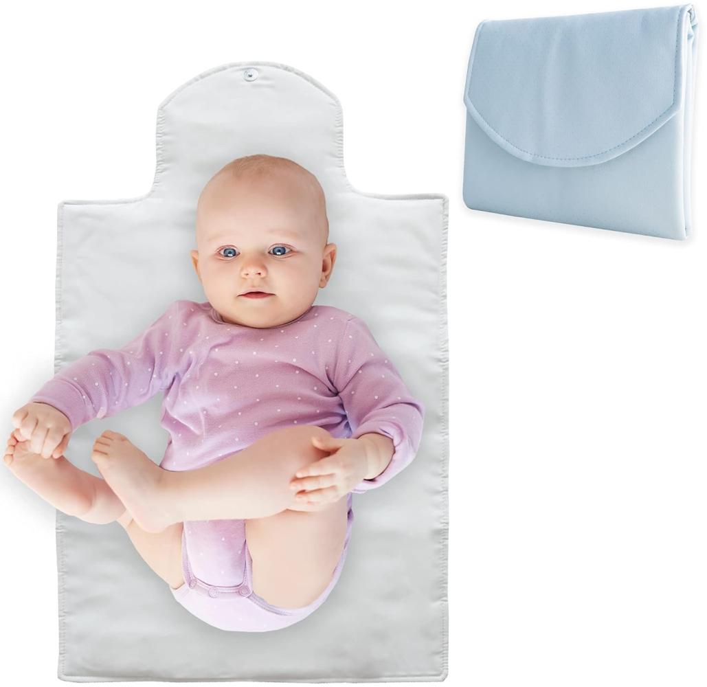 Duffi Baby Tragbare Wickelauflage aus Kunstleder. Faltbare Wickelunterlage für Neugeborene. Reise-Wickelunterlage, wasserdicht, weich gepolstert, Spaziergänge, Kreise, Farbe, Blau, klein Bild 1