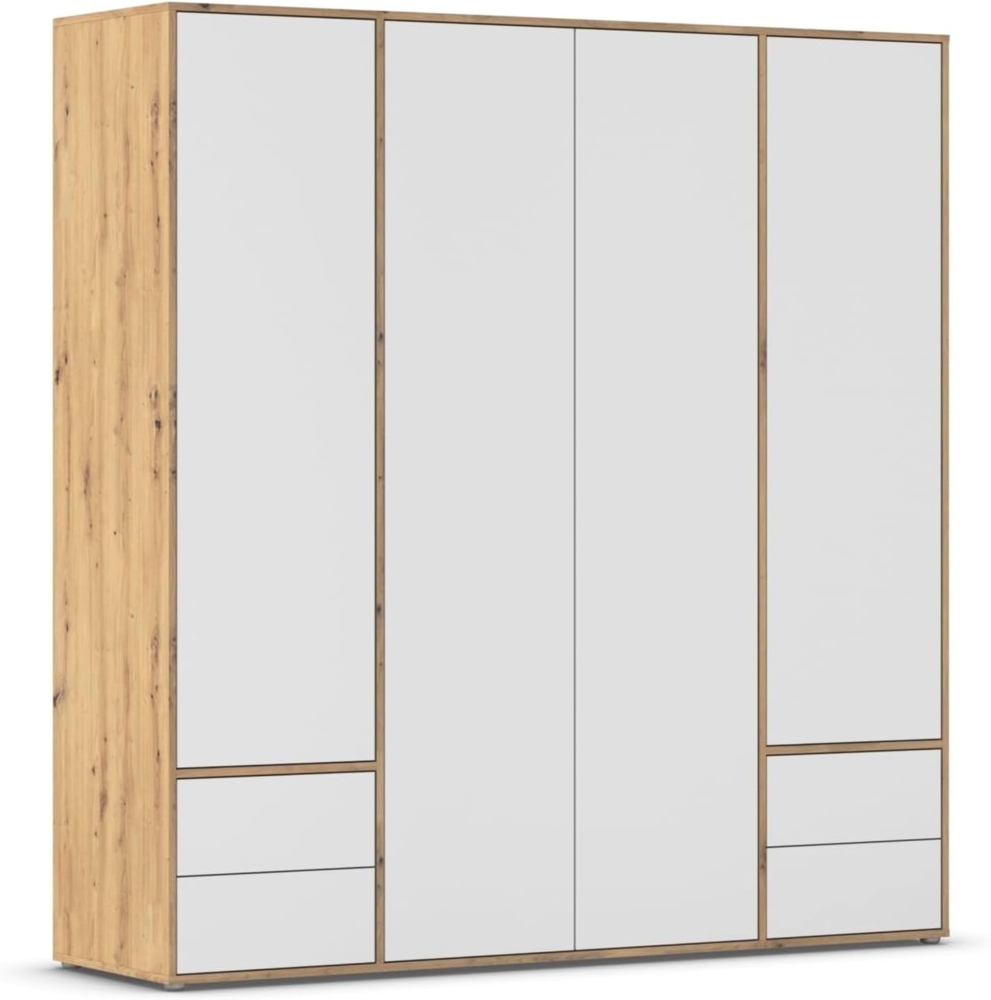 Rauch Möbel Nabila, Drehtürenschrank, Kleiderschrank, Kleiderschränke, Garderobe, 4-türig, 4 Schubladen, Push-to-Open, Farbe Weiß/Eiche Artisan, Holz, 187x194x53cm Bild 1