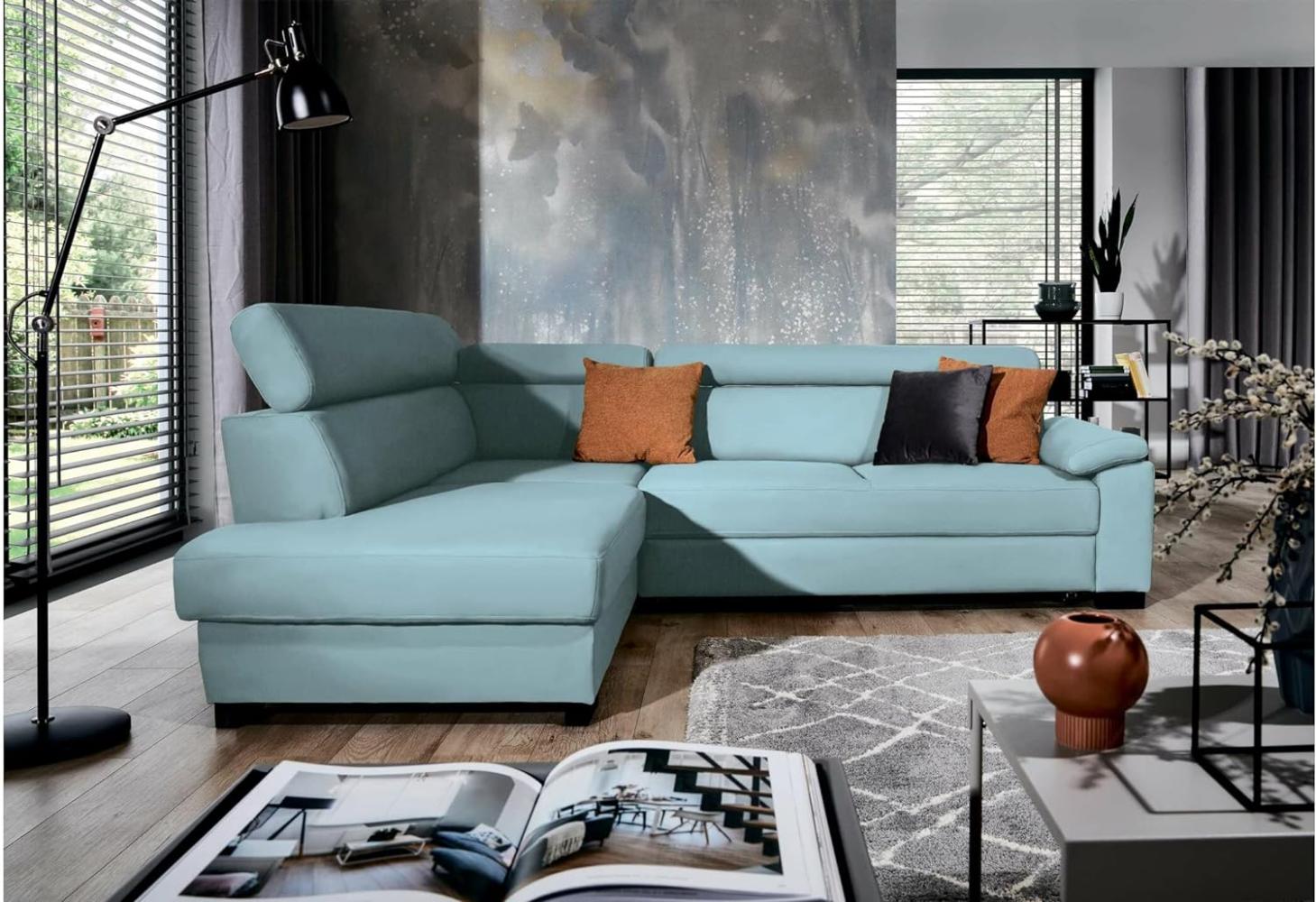 Stylefy Fulda Ecksofa Strukturstoff INARI Pastellblau Links Bild 1
