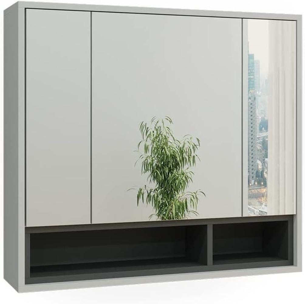 Vicco Spiegelschrank Badschrank Badezimmermöbel Beatrice Grau Anthrazit modern 80x72 cm Badspiegel Badezimmer Schrank Badmöbel Schranktür Schrankfach Bild 1