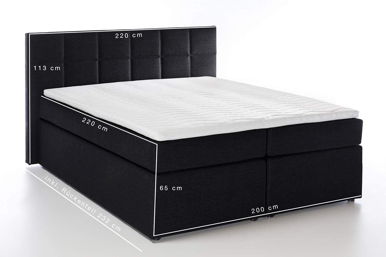 Möbelfreude Doluna Boxspringbett 200x200 cm H3 in Schwarz inkl. Visco Topper mit Memoryeffekt + 7 Zonen Taschenfederkern-Matratze + Bonell-Federkernpolsterung Bild 1