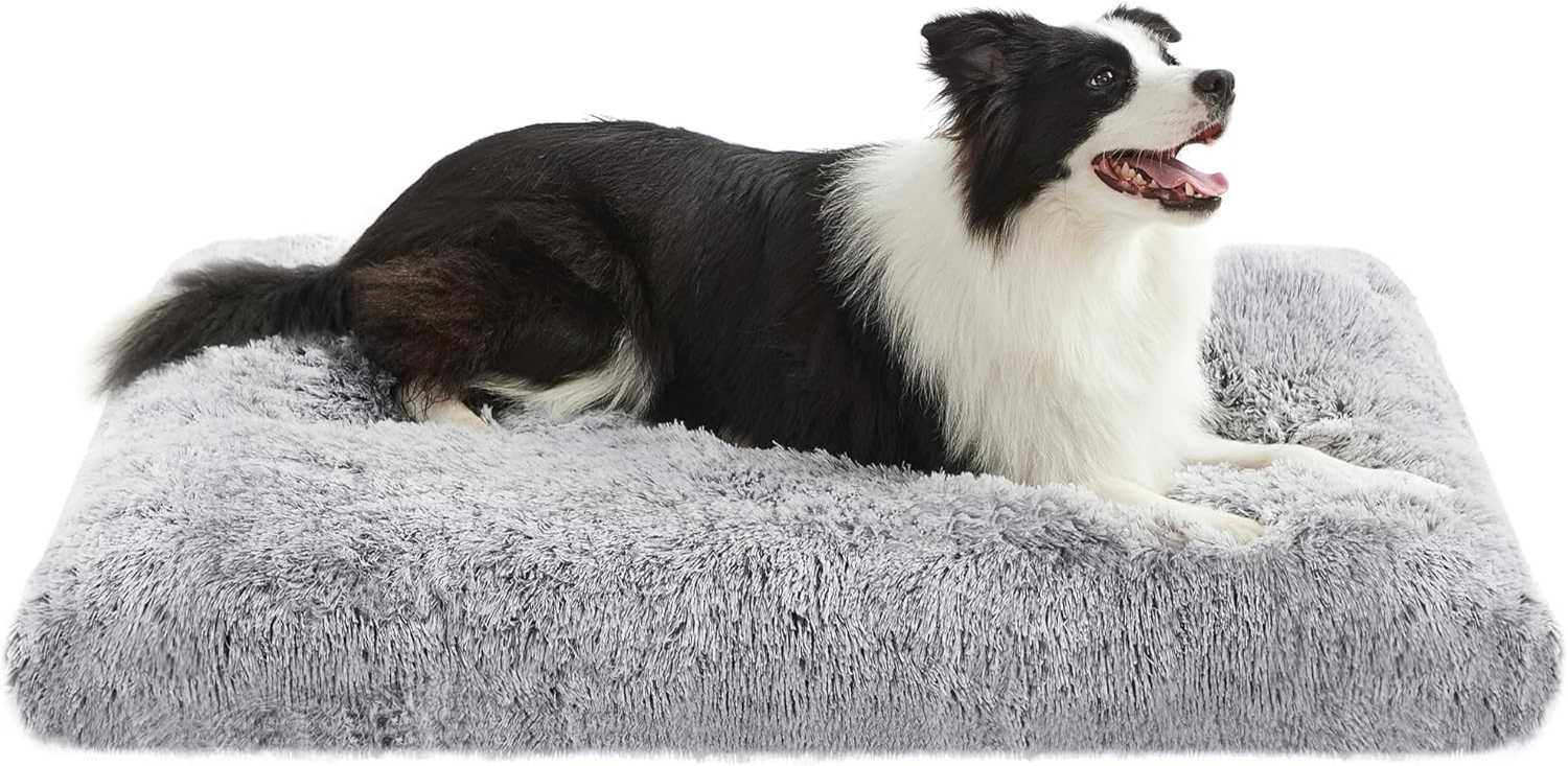 Feandrea Hundebett, Hundekissen, Flauschige Hundematte, Langer Plüsch, 105x68 cm, weiche Polsterung, waschbar, multifunktional, Ombré-Grau PGW206GA01 Bild 1