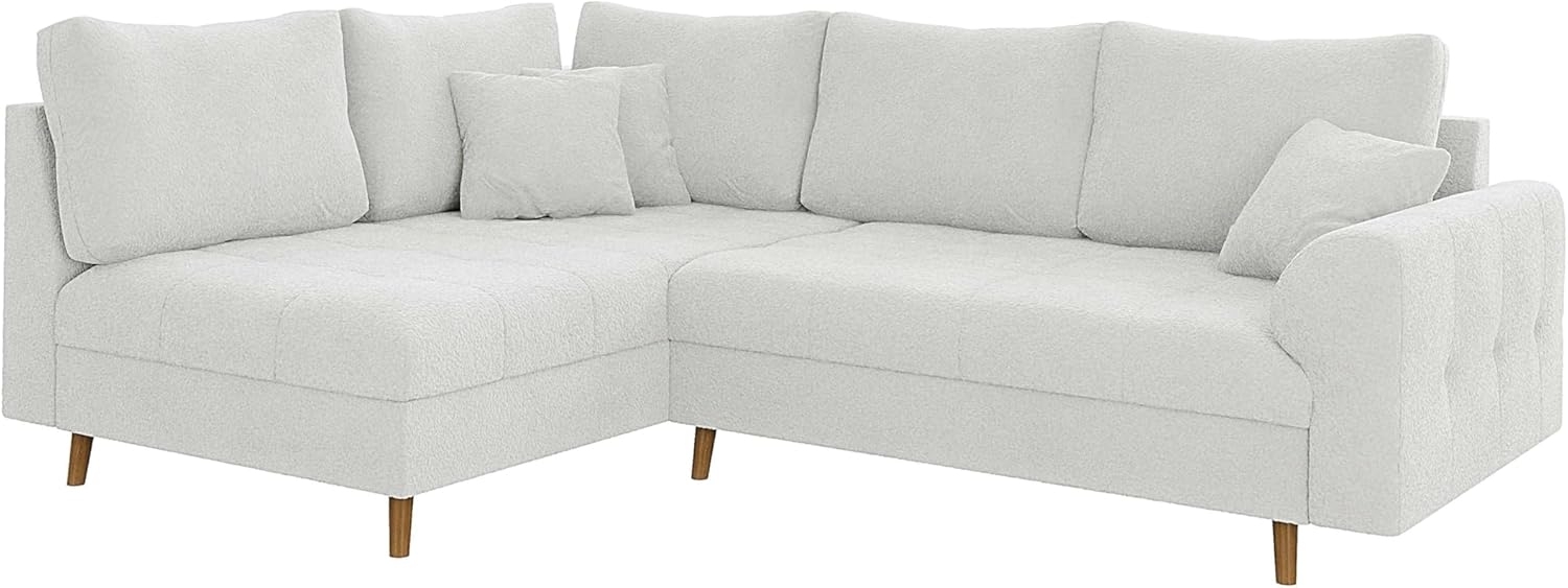 S-Style Möbel Ecksofa Leif mit Braun Holzfüßen im skandinavischen Stil aus Boucle-Stoff, Ottomane links oder rechts bestellbar, mit Wellenfederung Bild 1