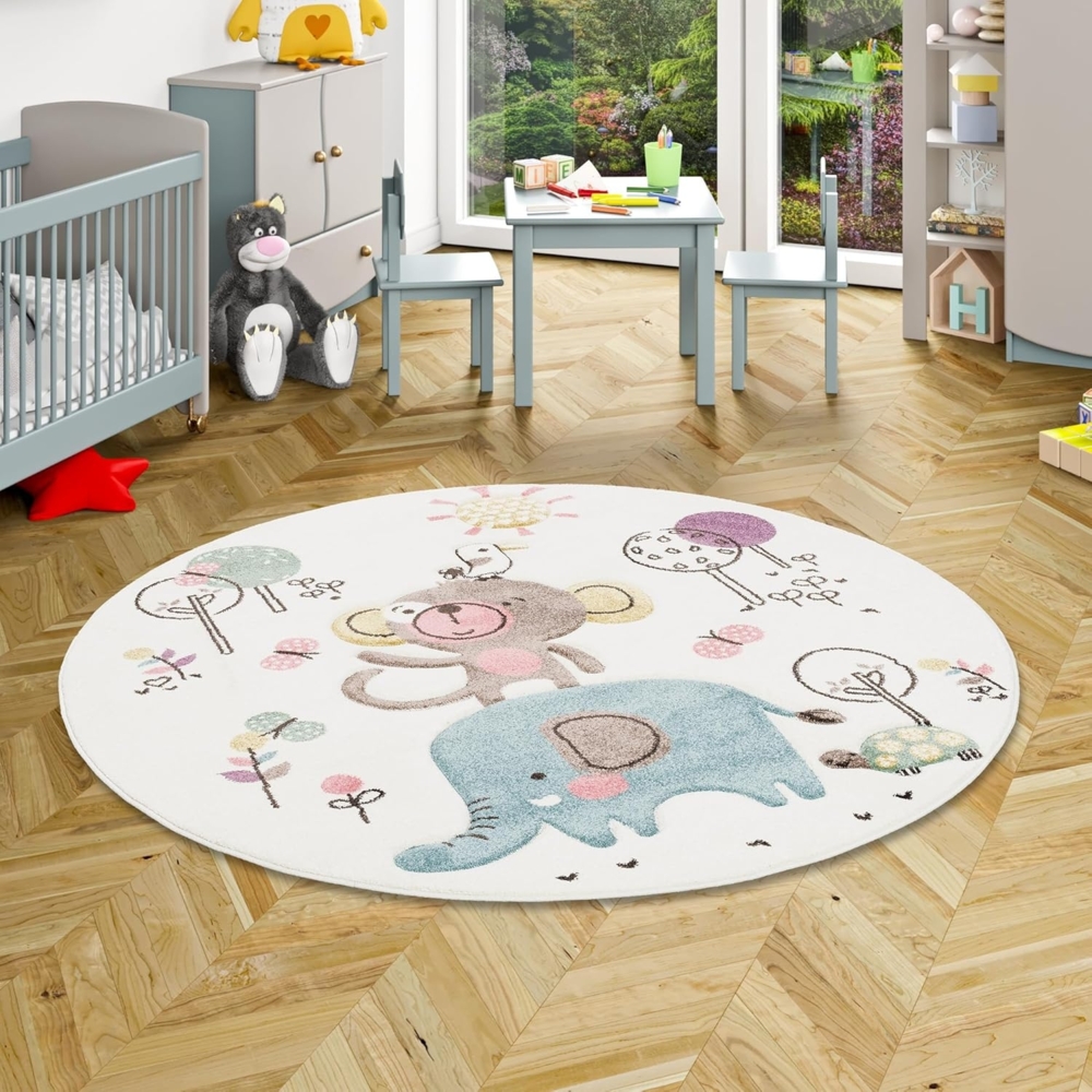 Pergamon Kinderteppich Kinder Teppich Maui Kids Lustige Tiere Bunt Rund, Rund, Höhe: 13 mm Bild 1