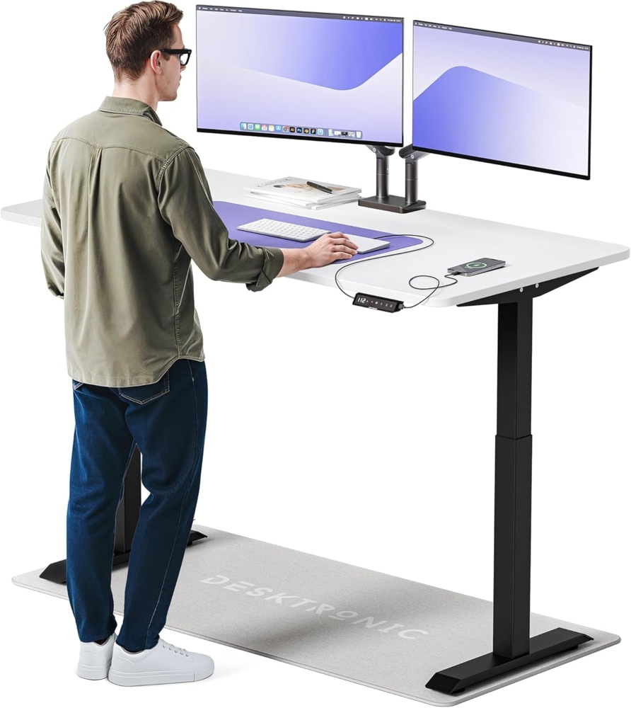 Desktronic Höhenverstellbarer Schreibtisch Elektrisch - Bequem und Schmerzfrei von Zuhause Arbeiten – Schreibtisch Höhenverstellbar Elektrisch (Schwarzes Gestell + 160x80 Weiße Tischplatte) Bild 1