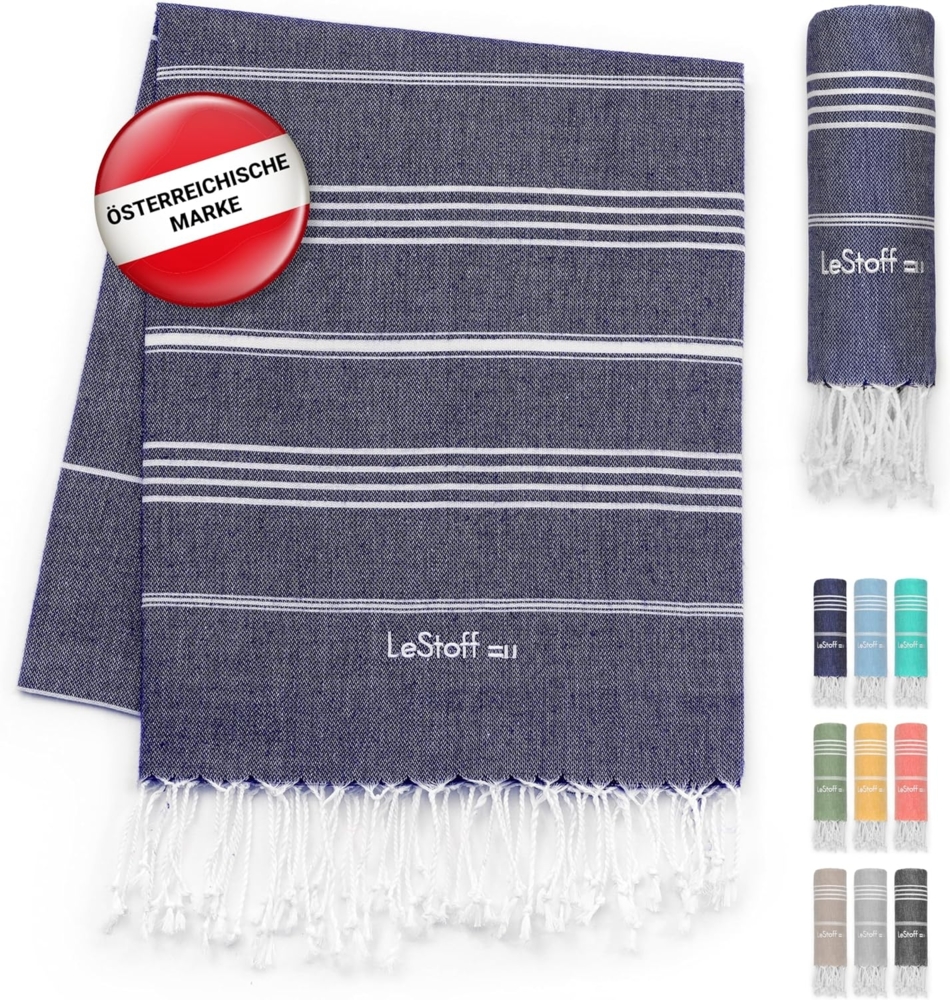 LeStoff Hamamtuch XXL Strandtuch Badetuch Saunatuch Liegetuch Überwurf Deko Decke Spa Wellness Sport Yoga Reisen 100% Bio-Baumwolle Nachhaltig natürlich weich vorgewaschen (200x200 cm Navy) Bild 1
