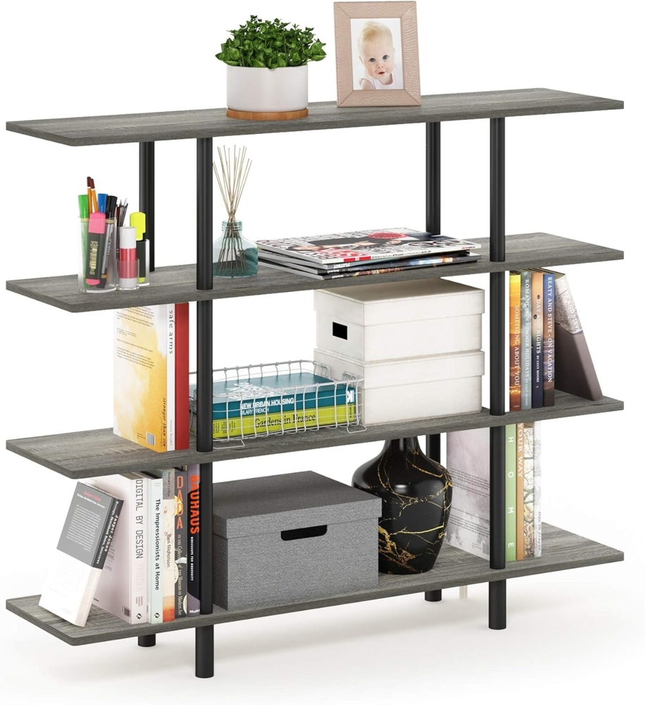 Furinno breites Regal mit 4 Ebenen, Französische Eiche Grau/Schwarz, 29.49 x 119.9 x 100.2 cm Bild 1