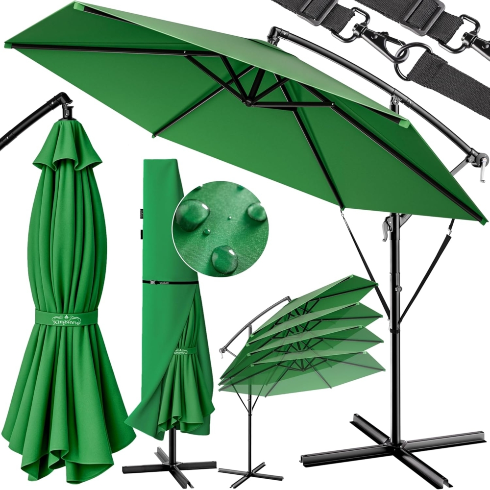 Kingsleeve Sonnenschirm Ampelschirm Alu Ø 300 cm UV Schutz 30+ neigbar, Grün Bild 1