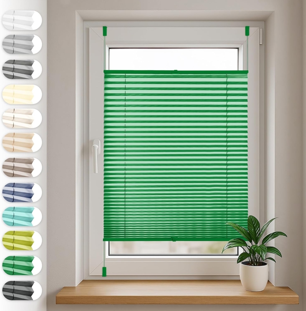 Sonello Plissee Klemmfix ohne Bohren 95x120 cm Grün Faltrollo Plisseerollo Jalousie für Tür & Fenster Blickdicht Sichtschutz Sonnenschutz Fertifplissee Rollo Bild 1