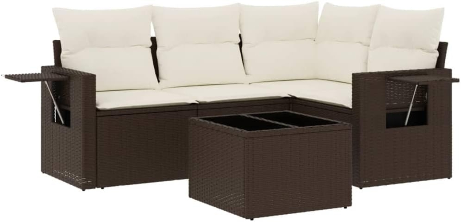 vidaXL 5-tlg. Garten-Sofagarnitur mit Kissen Braun Poly Rattan 3252460 Bild 1