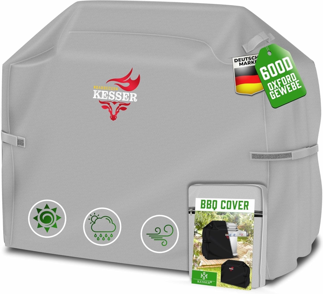 KESSER® Premium BBQ Grillabdeckung Gasgrill Grillhaube Abdeckung Wetterfest - für Weber, Brinkmann, Char Broil Grill Abdeckhaube Schutzhülle | 600D Oxford- Gewebe Reißfest Grau, 132 x 66 x 109 cm (BxTxH) Bild 1