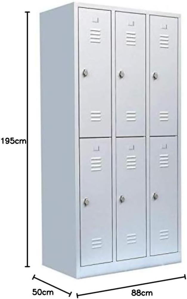 XL Spind 6 Fächer Schließfachschrank Garderobenschrank H 1950 x B 885 x T 500 mm lichtgrau Bild 1