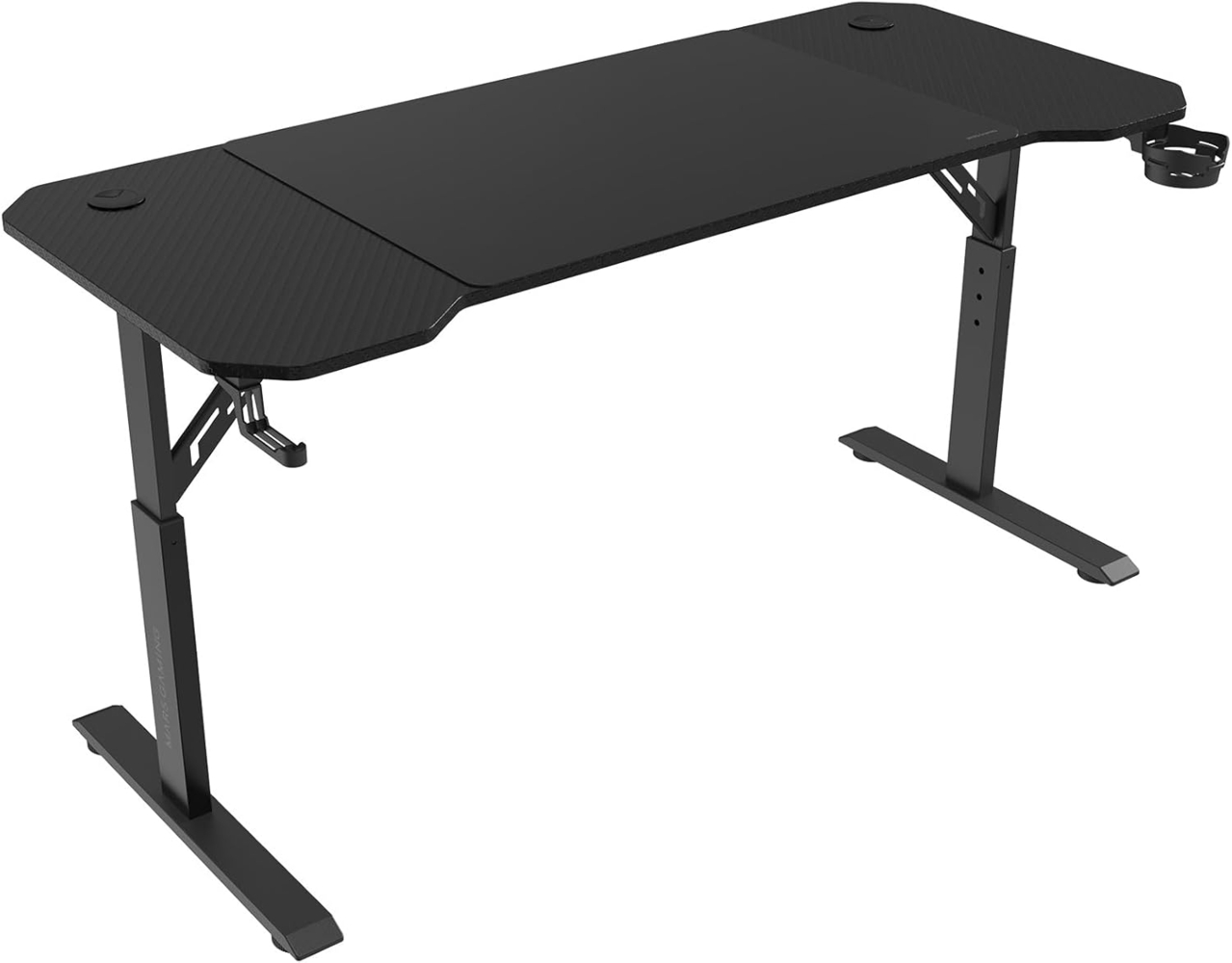 MARSGAMING MGD-ERGO140, Höhenverstellbarer Gaming-Tisch 3 Positionen, Ergonomische Oberfläche, Metallstruktur, XXL-Mauspad, Headset- und Getränkehalter, Kabelmanagement, Gaming Desk 140x60 cm, Schwarz Bild 1