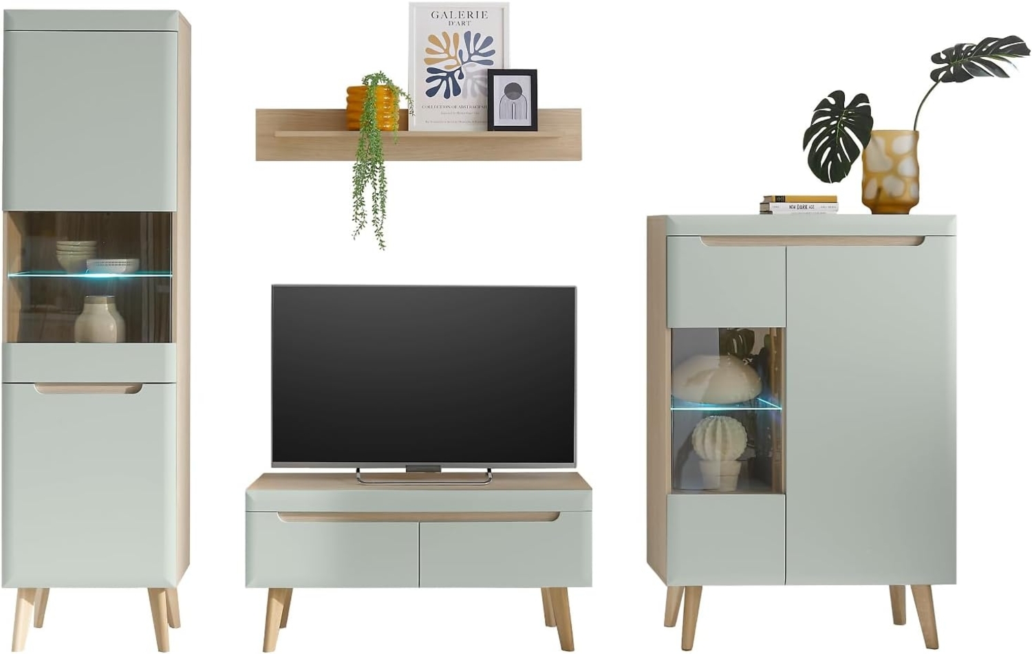 Wohnwand Isgard in Pistazie und Eiche 4-teilig 290 x 197 cm Bild 1