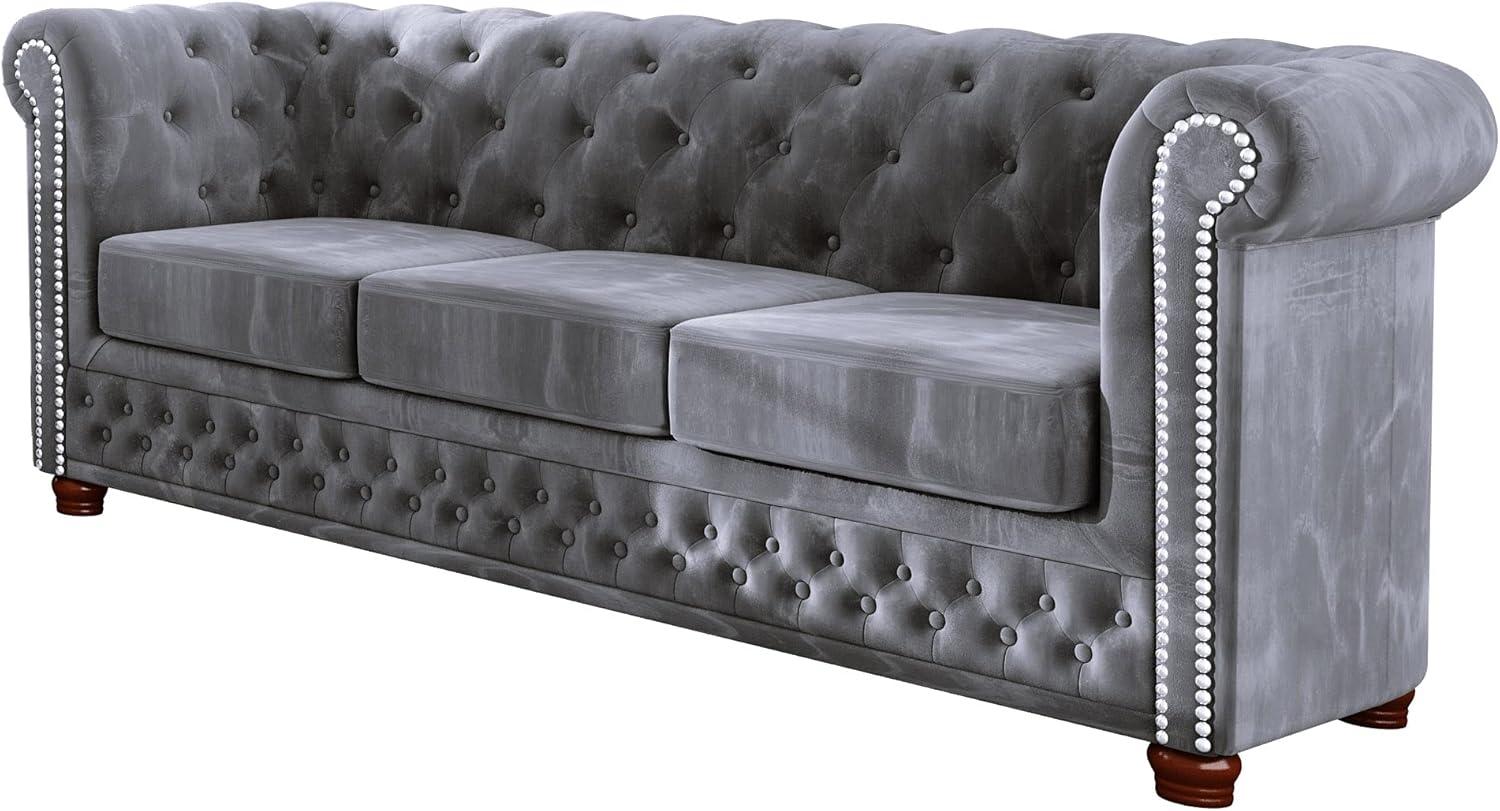 S-Style Möbel Chesterfield-Sofa Leeds 3-Sitzer aus Samt-Stoff mit Holzfüßen, mit Wellenfederung Bild 1