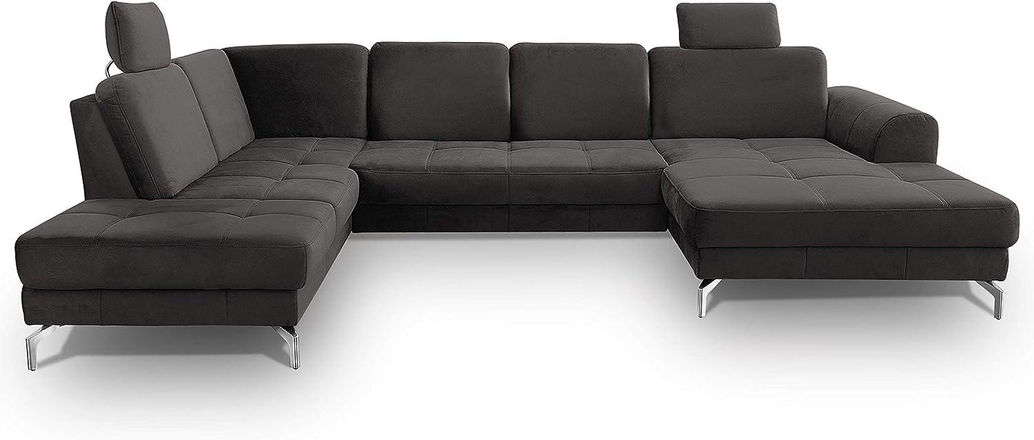 CAVADORE Wohnlandschaft Benda / Große Sofagarnitur mit XL-Longchair rechts & Federkern / Inkl. Sitztiefenverstellung & Kopfstützen / 332 x 87 x 226 / Samt: Grau Bild 1