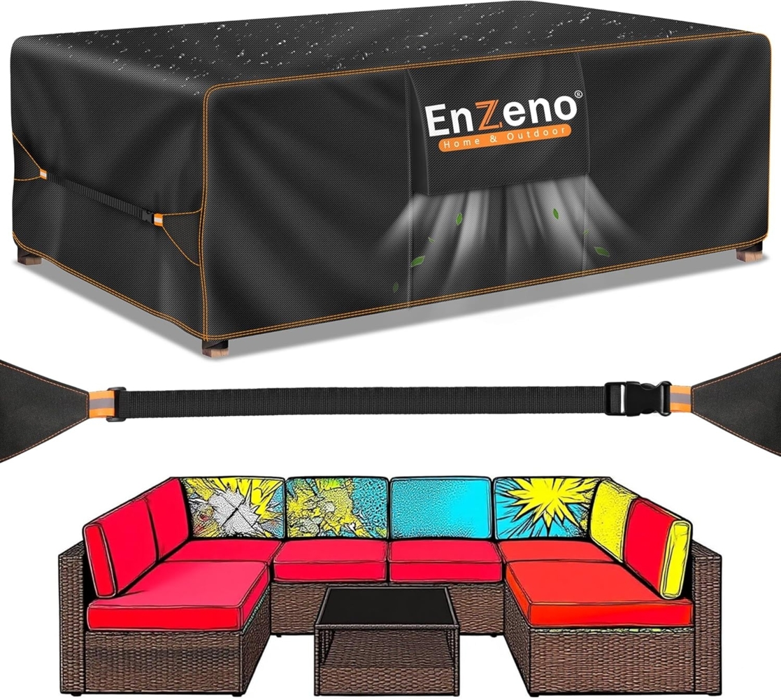 Enzeno Groß Gartenmöbel Abdeckung Wasserdicht mit Belüftungsöffnungen 270 * 180cm, Abdeckplane Schutzhülle für Gartentische Terrassenmöbel, Outdoor Sofa Tisch Möbelsets, Schwerlast Oxford Gewebe Bild 1