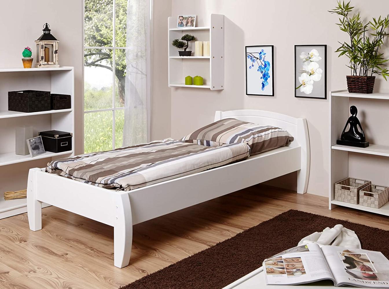 Einzelbett "Jasmin" 100x200 Kiefer massiv weiß Bild 1