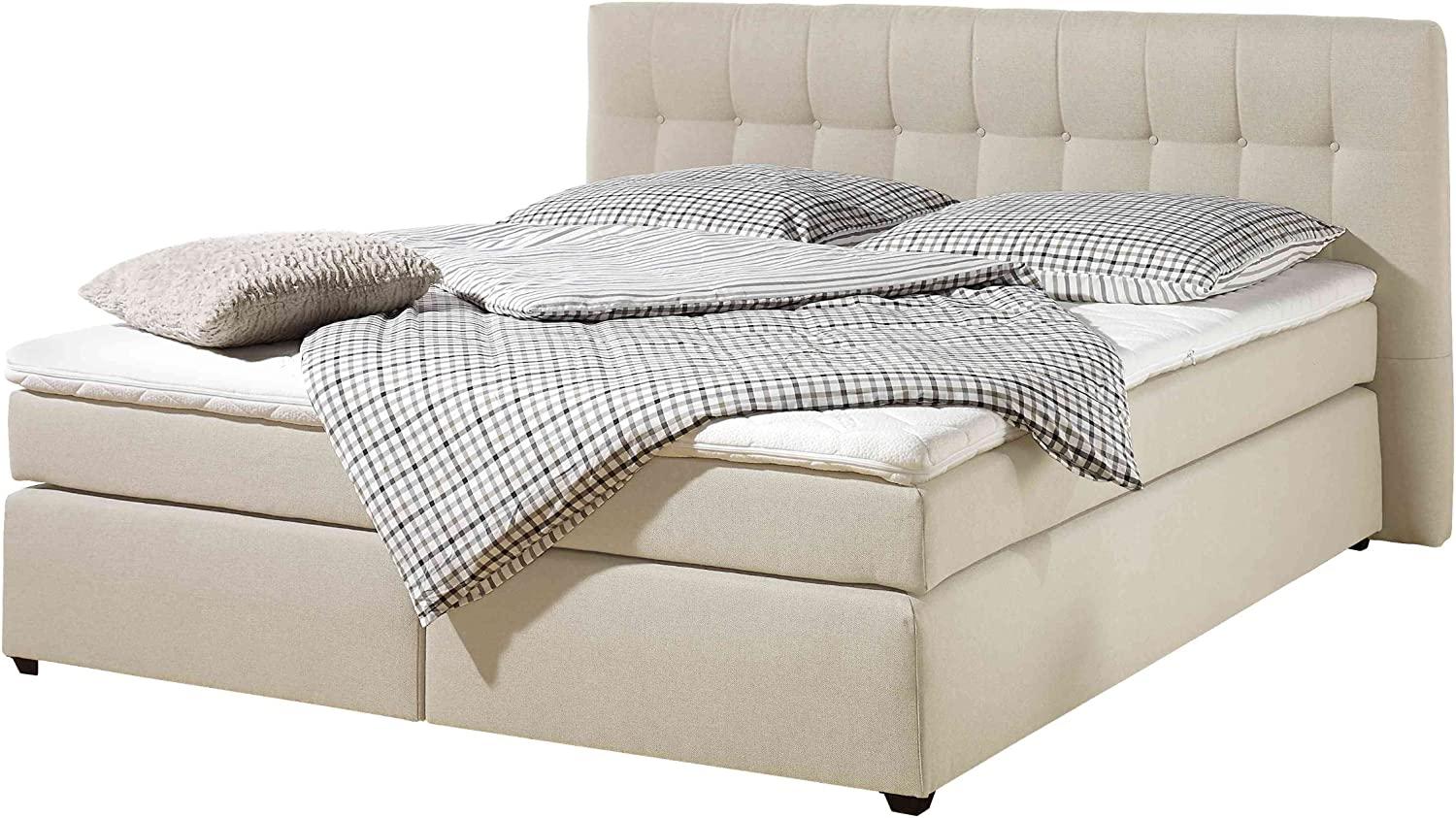 Maintal Boxspringbett Jeremy, 100 x 200 cm, Strukturstoff, Bonellfederkern Matratze H2, creme Bild 1