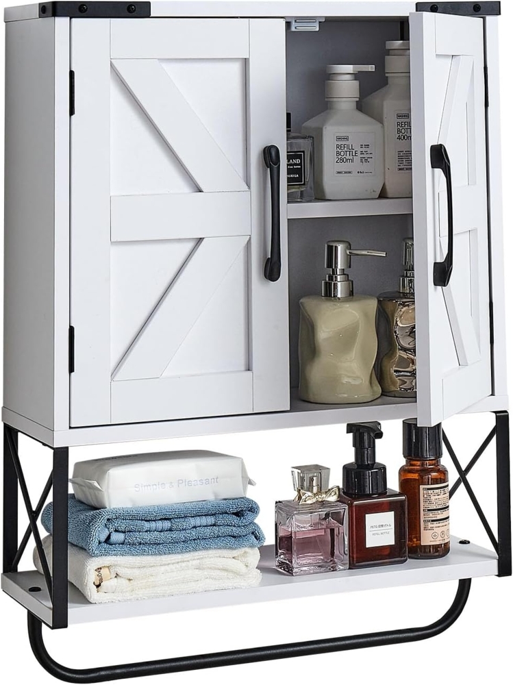 VEVOR Badezimmer Wandschrank Medizinschrank mit 2 Türen & verstellbaren Regalen, Aufbewahrungsschrank Hängeschrank mit offener Trennwand & Handtuchhalter für Küche Toilette Waschküche Bild 1