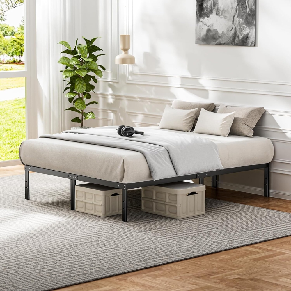 Sweetcrispy Bett 160x200, Bettgestell aus Metall, Modern Jugendbett mit Lattenrost, Höhe 35 cm mit Stauraum unter dem Bett, Doppelbett Einzelbett Schwarz Bild 1