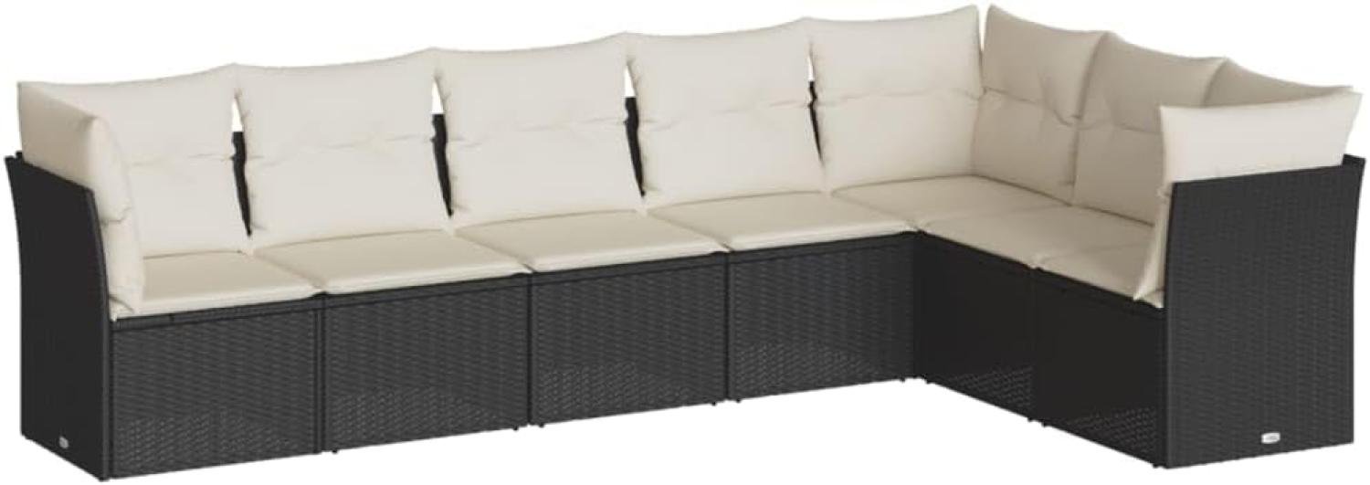 vidaXL 7-tlg. Garten-Sofagarnitur mit Kissen Schwarz Poly Rattan 3217736 Bild 1