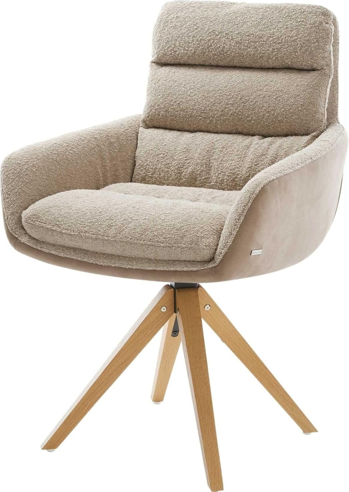 Drehstuhl Abelia-Flex mit Armlehnen Materialmix Schlamm Holzgestell kantig Weiß 180° drehbar Bild 1