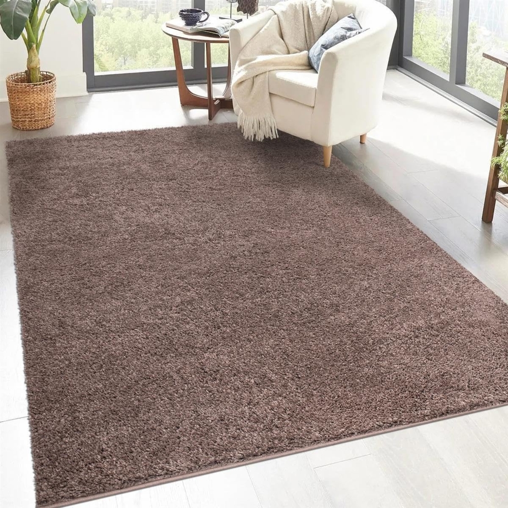 carpet city Shaggy Hochflor Teppich - 133x190 cm - Braun - Langflor Wohnzimmerteppich - Einfarbig Uni Modern - Flauschig-Weiche Teppiche Schlafzimmer Deko Bild 1
