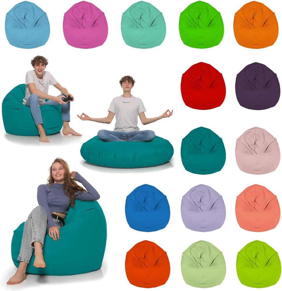 HomeIdeal - Sitzsack 2-in-1 Funktionen Bodenkissen für Erwachsene & Kinder - Gaming oder Entspannen - Indoor & Outdoor da er Wasserfest ist - mit EPS Perlen, Farbe:Türkis, Größe:130 cm Durchmesser Bild 1