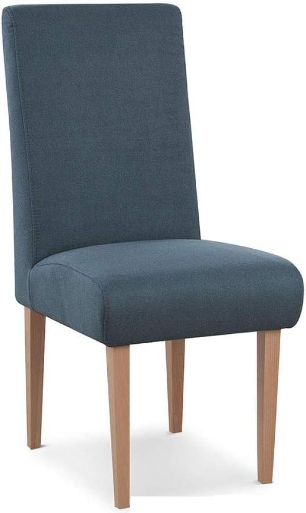 CAVADORE Esszimmerstuhl Kira / Polsterstuhl für Küche, Esszimmer oder Wohnküche / Passend zur Küchengarnitur Kira / Leichte Fleckenentfernung dank Soft Clean / 48 x 103 x 62 / Flachgewebe: Blau Bild 1