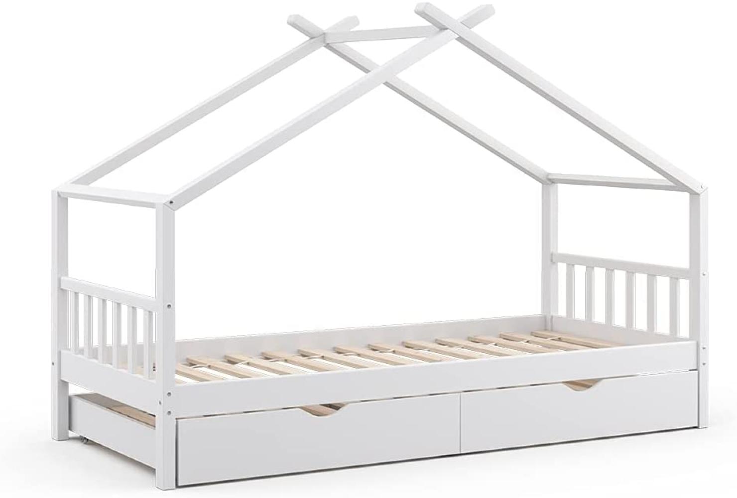 VITALISPA Kinderbett DESIGN Hausbett Gästebett Lattenrost weiß 90x200 Schublade Bild 1