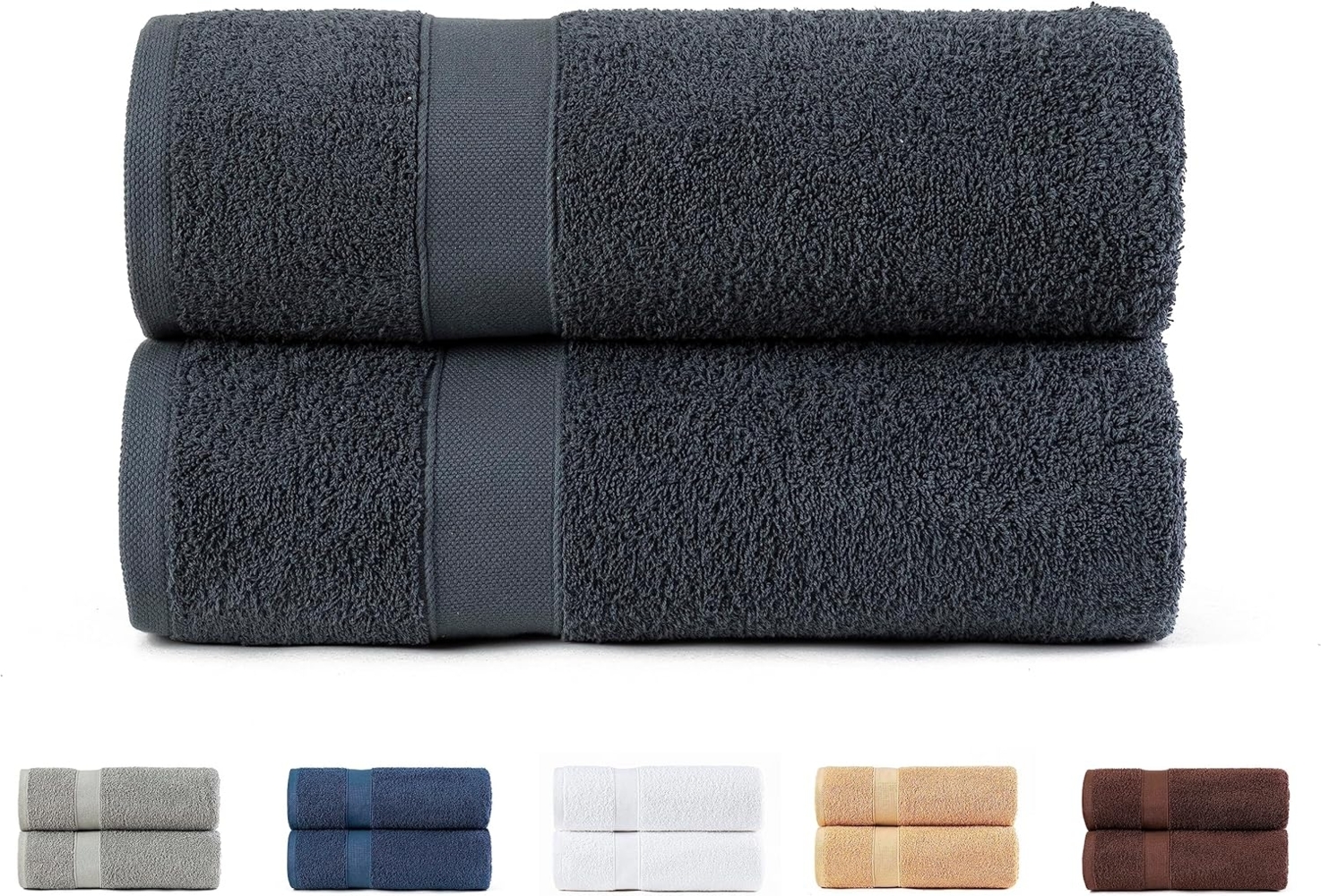 Todocama 2 große Badetücher, 100% Baumwolle, 550 g/m², extra weich, sehr saugfähig und schnell trocknend, Maße 100x150 cm, Dunkelgrau Bild 1